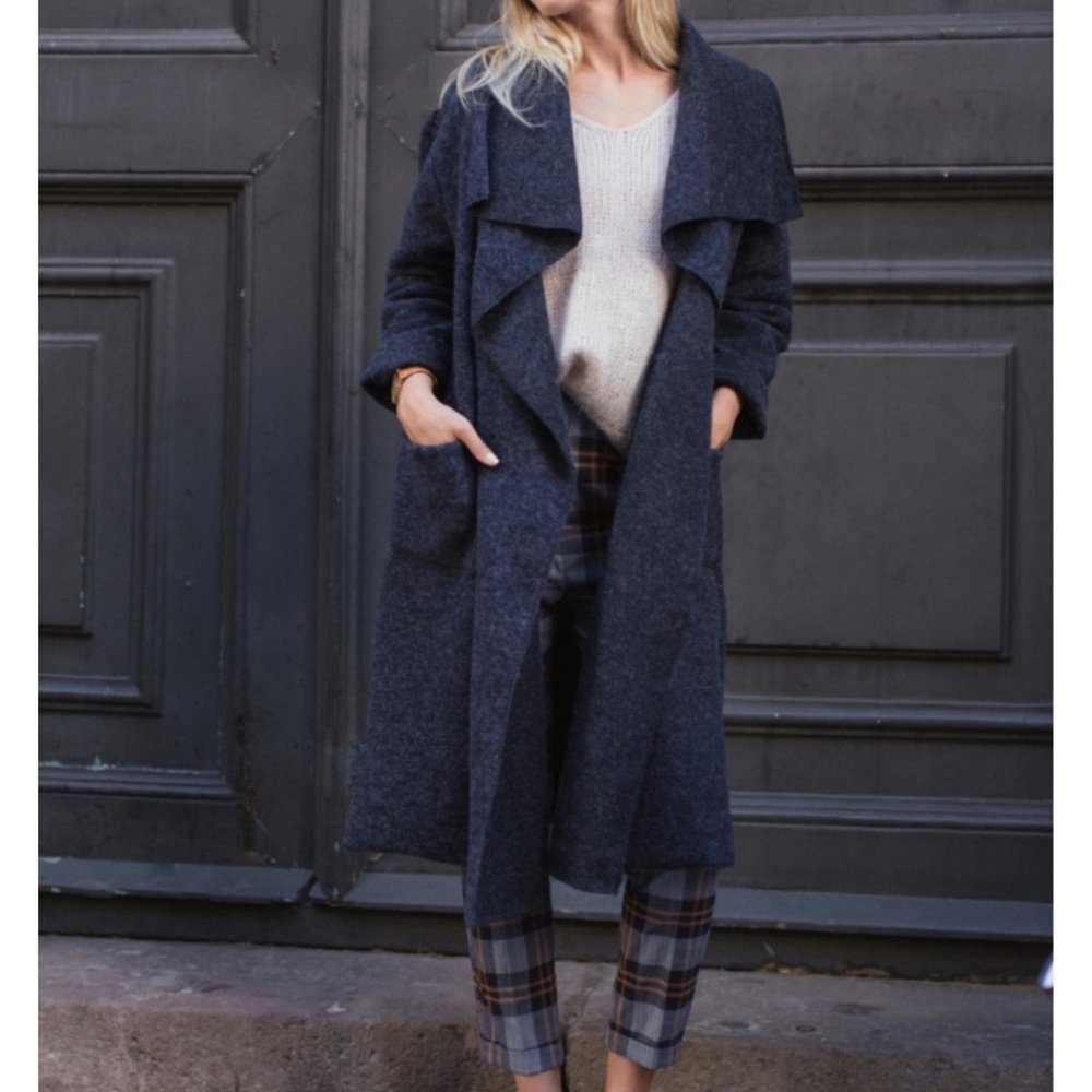 NWT Nina Kendosa Paris Long wool coat mael one size navy